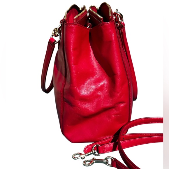 Coach Christie Carryall Leave Red Smooth Leather Satchel Removable Strap 14” - Picture 4 of 14
